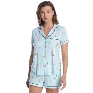 Kate Spade Blue Breakfast Print Short Sleeve Pajama Top